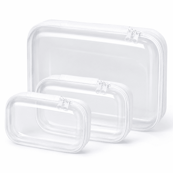 Hard Sided Clear Zipper Case for Storage- Professional-Grade Clear Zipper Pencil Case,Toy Storage Bins,Toiletry Pouch,Travel Organizer,Cosmetic Bagï¼White,3 Pack,LMSï¼