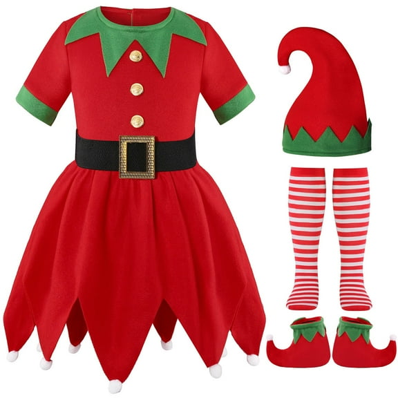 Girl Elf Outfit Short Sleeve Christmas Elf Dress Girls Hat Set Party Outfit Christmas Outfit Kids Girl 140