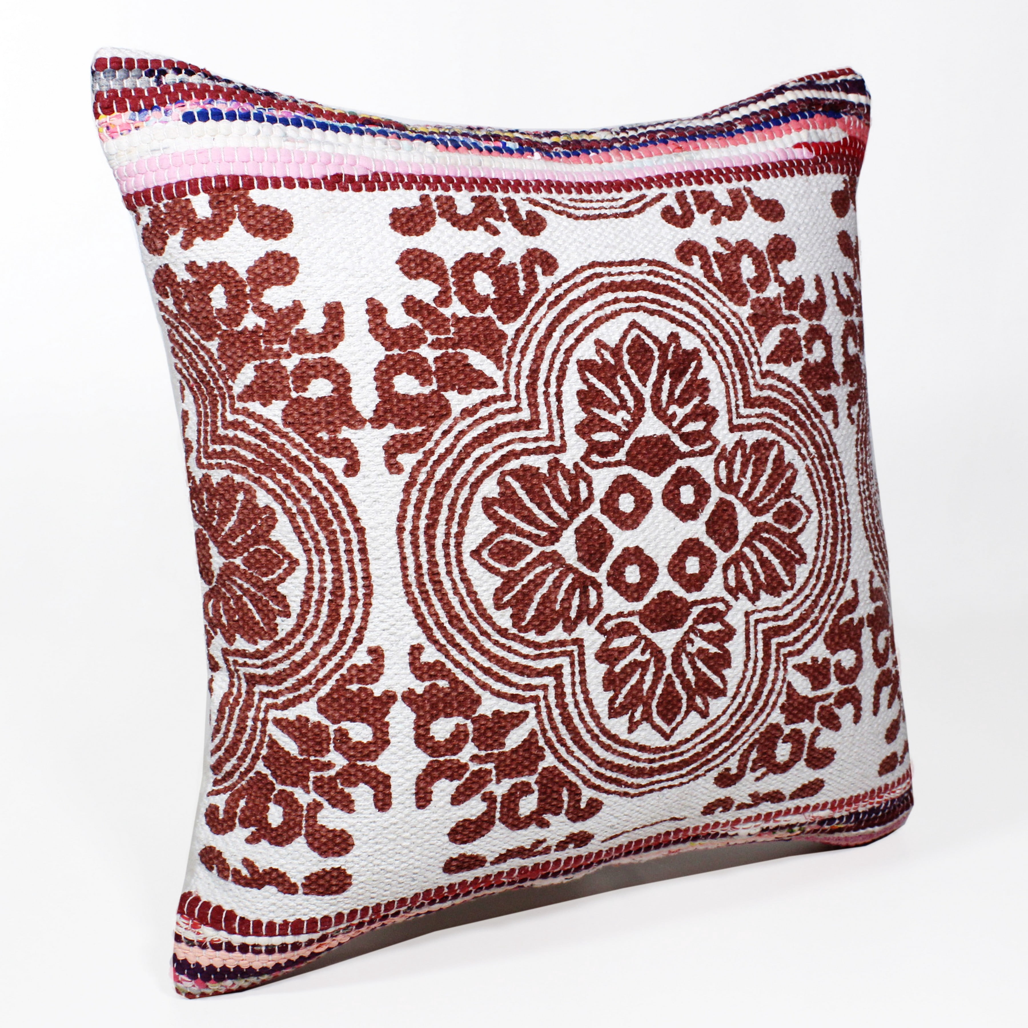 Harlow Hill Naomi 20" x 20" Geometric Cotton Blend Adult Decorative Feather Filled Pillow, Red/White/Multi