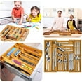 thumbnail image 3 of Expandable Bamboo Silverware Organizer-Kitchen Drawer & Utensil Dividers,Cutlery Tray with Dividers(6-8 Slots),14.2 x10.2-15x 2 inches,Natural Finish, 3 of 6