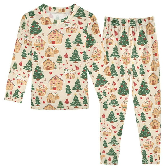Pajama Christmas Gingerbread House Tree Cute Comfortable Cotton Two-piece Pajama Set
