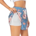 thumbnail image 1 of Balery Cute Pig Flowers Pantalones cortos deportivos para mujer con forro y dos bolsillos, elásticos, para entrenamiento, gimnasio, yoga-Small, 1 of 7