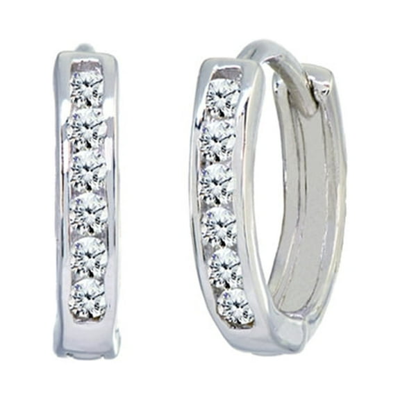 Channel-set Cubic Zirconia 13mm Small Round Huggie Hoop Earrings in 925 Sterling Silver