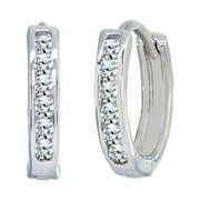 DESIGNS BY FMC Channel-set Cubic Zirconia 13mm Small Round Huggie Hoop Earrings in 925 Sterling Silver