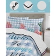 thumbnail image 3 of Full Size Quilt Bedding Set, Watercolor Coral Reversible Summer Quilt 3 Pieces, Summer Ocean Marine Seaweed Shell Blue Plaid Lightweight Bedspreads Coverlets with 2 Pillow Shams for All Seasons, 3 of 5