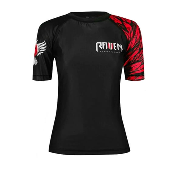Raven Fightwear Women's Aerial Assault Short Sleeve BJJ Rash Guard MMA Black/Red