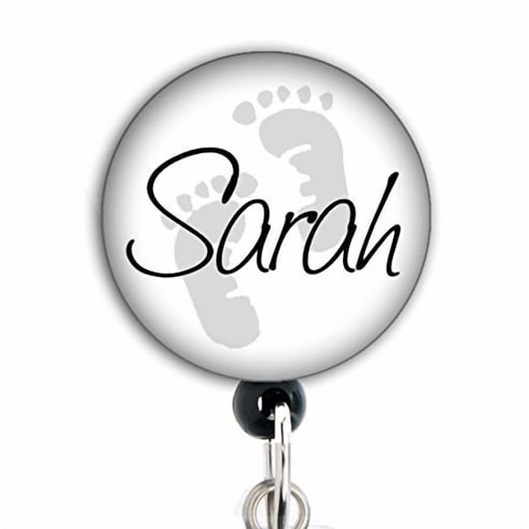 Retractable Badge Reel - Black and White Baby Feet - Custom Name Badge Holder