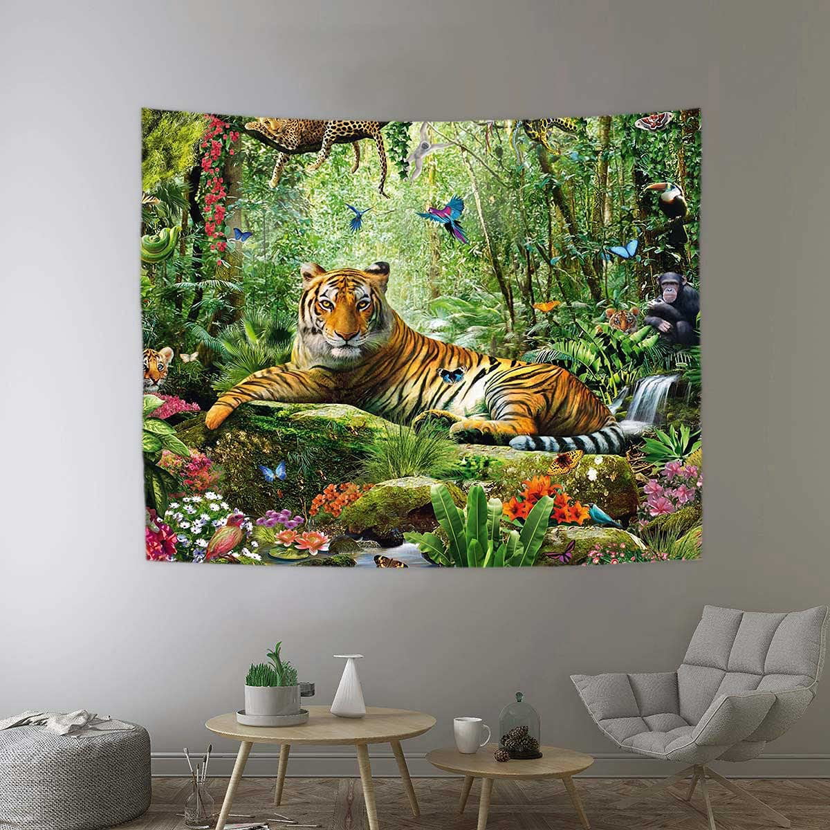 Colourful Polyester Fabric Tapestry Tiger Animal King Wall Hanging Home Decor