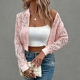 thumbnail image 5 of Gynyvoja Women Lace Cropped Bombers Jacket Long Sleeve Zip Up Sheer Lightweights Cardigan Pink S, 5 of 7