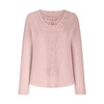 thumbnail image 4 of GaThRRgYP Spring Tops for Women,Summer Tops for Women,Women's Solid Color Crew-Neck Lace Patchwork Long-Sleeved Loose Tops Pink XXL, 4 of 6