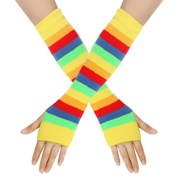 Nvzi Guantes largos sin dedos a rayas, calentadores de brazos tejidos de invierno para punk rock, cosplay, gótico y fiesta de Navidad, estilo D