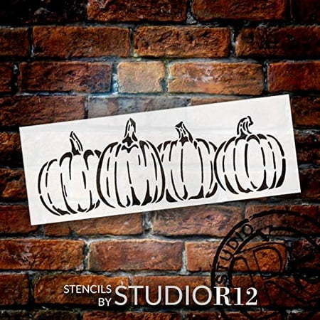 Pumpkins in A Row Stencil by StudioR12 | DIY Simple Rustic Fall Seasonal Harvest Gift | Craft Farm Fresh Thanksgiving Halloween | Paint Wood Sign | Reusable Mylar Template | Select Size (20