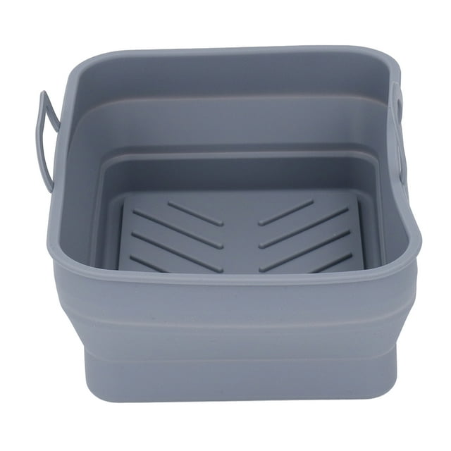 Silicone Fryer Liner, Handle Rectangular Non Stick Silicone Fryer Pot For Cooking Black,Grey
