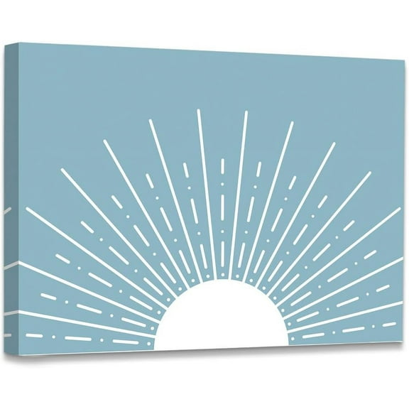 Abstract Boho Sun Blue Framed Canvas Wall Art Decor 11×14 inch,Minimalist Boho Sun Sunset Sunrise Sunshine Sun Rays Print Painting Artwork Home Wall Decoration For Girls Room Office,Girls Women Gift