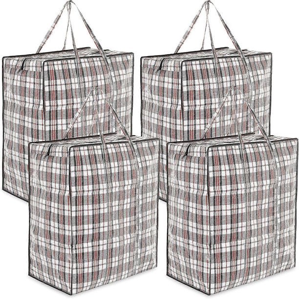 SZTXJ Pack of XXL Moving Bags with zipper and checkered handles - (assorted) - Pack of 4 Pieces