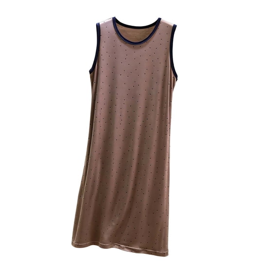 MGDXOX Women's Polka Dot Sleeveless Nightgown Contrast Trim Loose Fit Sleep Dress for Loungewear & Nightwear Khaki XXL