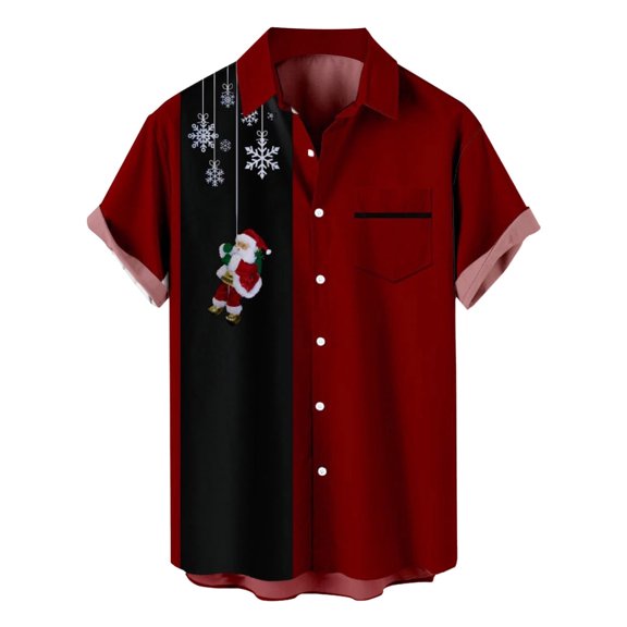 Mens Christmas Shirts Santa Gift 3D Digital Printing Button Lapel Short Sleeve Mens Button Down Shirt,K,3XL