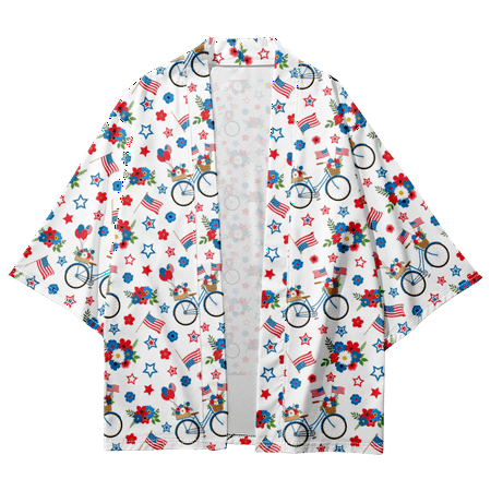 

Independence Day Kimono Robe Cloak Fantastic Magic Attractive Design Beach Cover Shirts for Teens for Daily Wear