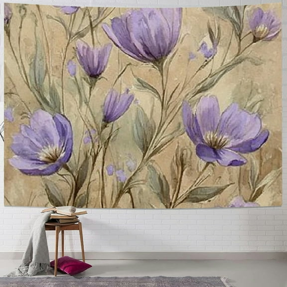 Autua Purple Flowers Tapestry Wall Hanging Unique Style Home Decor 40x30inch