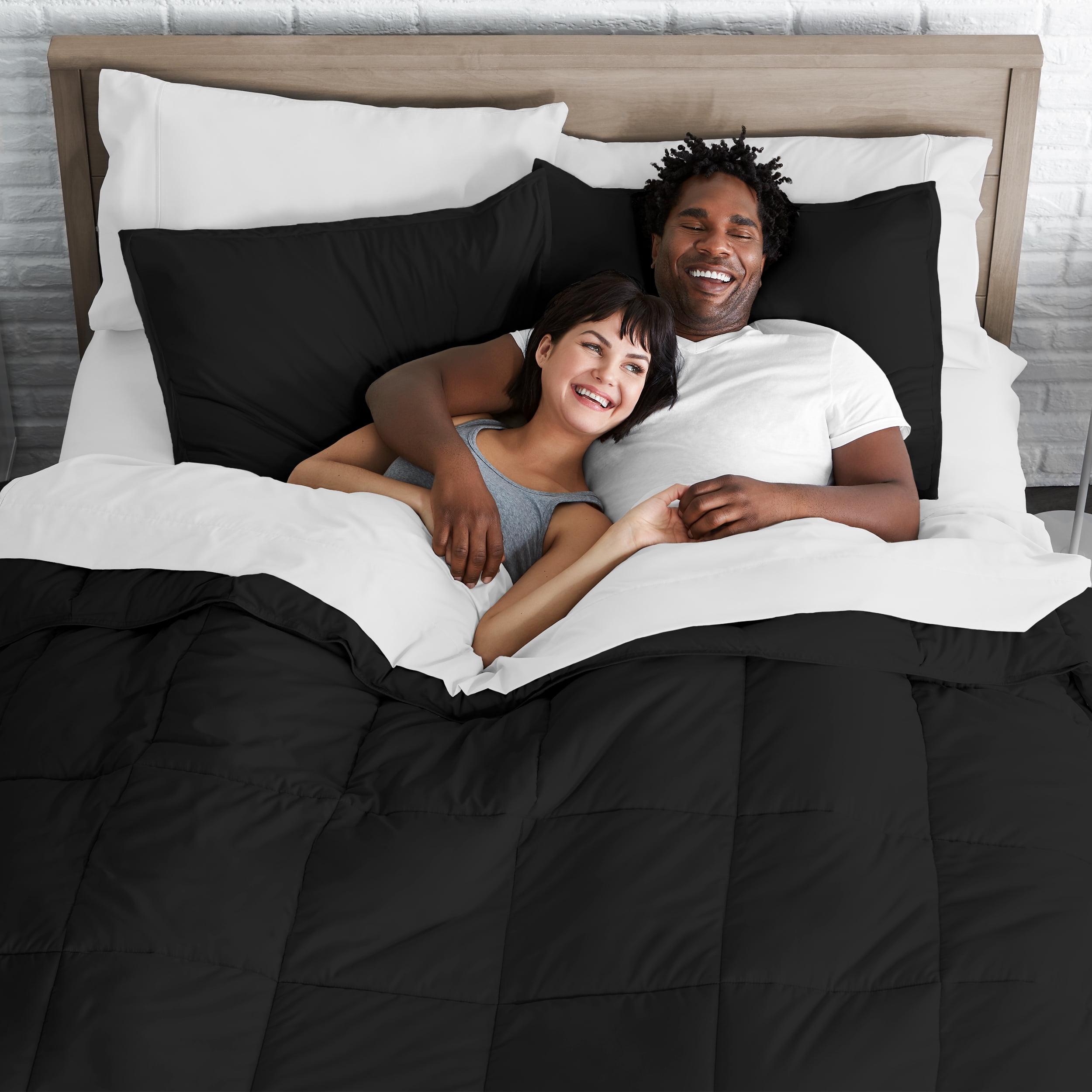 Bare Home Microfiber 7-Piece Black and White Bed in a Bag, Full XL