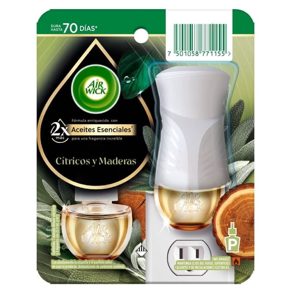 Aromatizante de Ambiente Continuo Air Wick Cítricos y Maderas 1 aparato difusor eléctrico y 1 repuesto con 23.9 ml