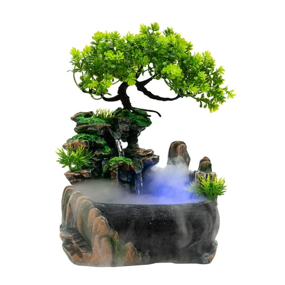 TFCFL Indoor Water Fountain with LED Light Tabletop Resin Rockery Fengshui Waterfall Decor