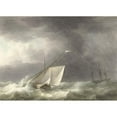 thumbnail image 2 of Martinus Schouman 14x11 Gold Ornate Wood Frame and Double Matted Museum Art Print Titled - Two Sailing Ships on Turbulent Sea (1803), 2 of 4
