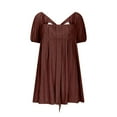 thumbnail image 4 of Ovzne Robes pour Femmes 2025 Robe Femme Couleur Unie devant Plissé Dos Lacé Robe à Manches Fleuries Mini Jupe Robe de Printemps Liquidation, 4 of 7