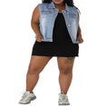 thumbnail image 2 of Unique Bargains Women‘s Plus Size Chest Pockets Single Breasted Denim Sleeveless Jacket, 2 of 7