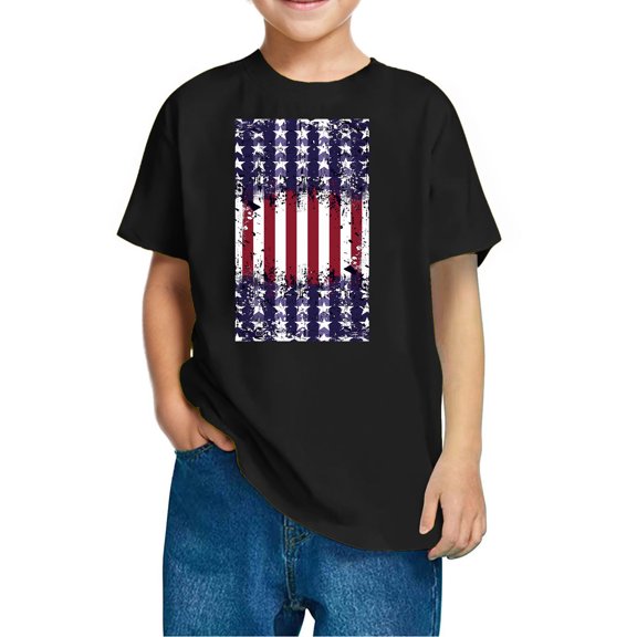 GERsome Girls 4th of July Patriotic Tops American Flag Graphic Tees Short Sleeve Crewneck T Shirts Loose Fit Summer USA Flag Stars Stripes Tops, 7-8 Years