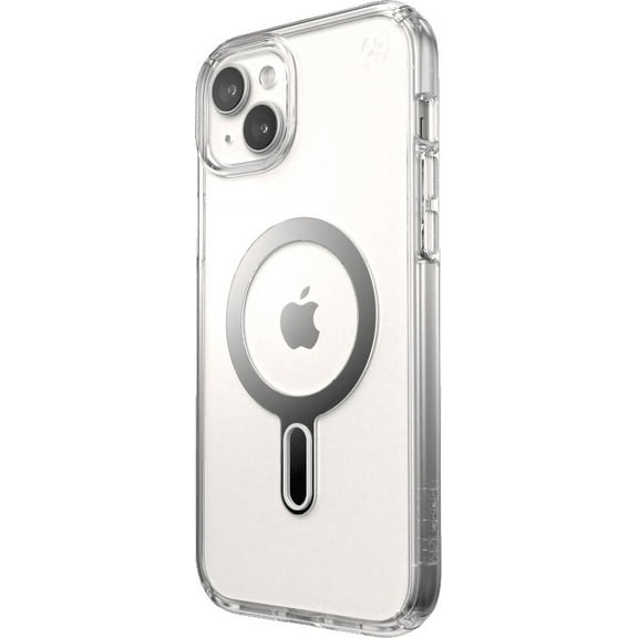 Speck iPhone 15 Plus Case-Presidio Perfect-Clear-ClickLock-MagSafe-6.7 Inch Phone Case-Clear/Chrome