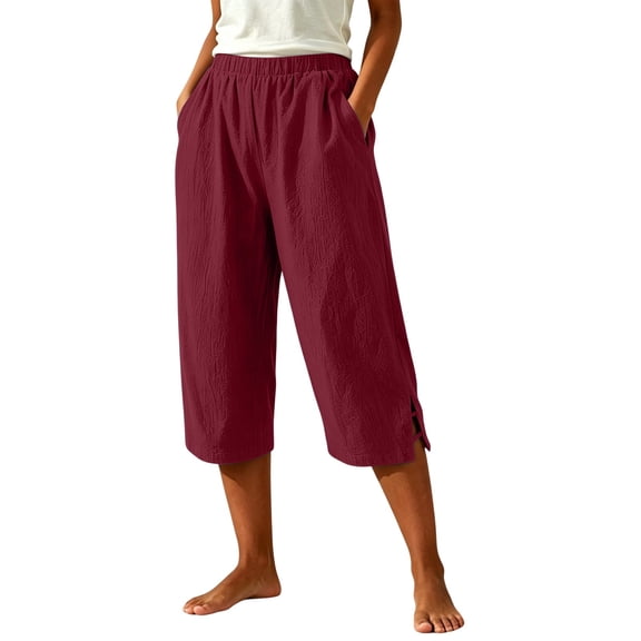 SHTXOZHI Womens Basic Capri Pants Elastic Waisted Straight Leg Ruched Capris Casual Vacation Bottoms with Pockets