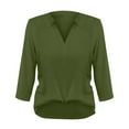 thumbnail image 4 of yunLCZ Basic T Shirts Women's 3/4 Length Sleeve V Neck Collared Tops Summer Business Casual Work Shirts Fashion Outfits 2025 Women's Cap Sleeve Tank Tops Green XXL, 4 of 4