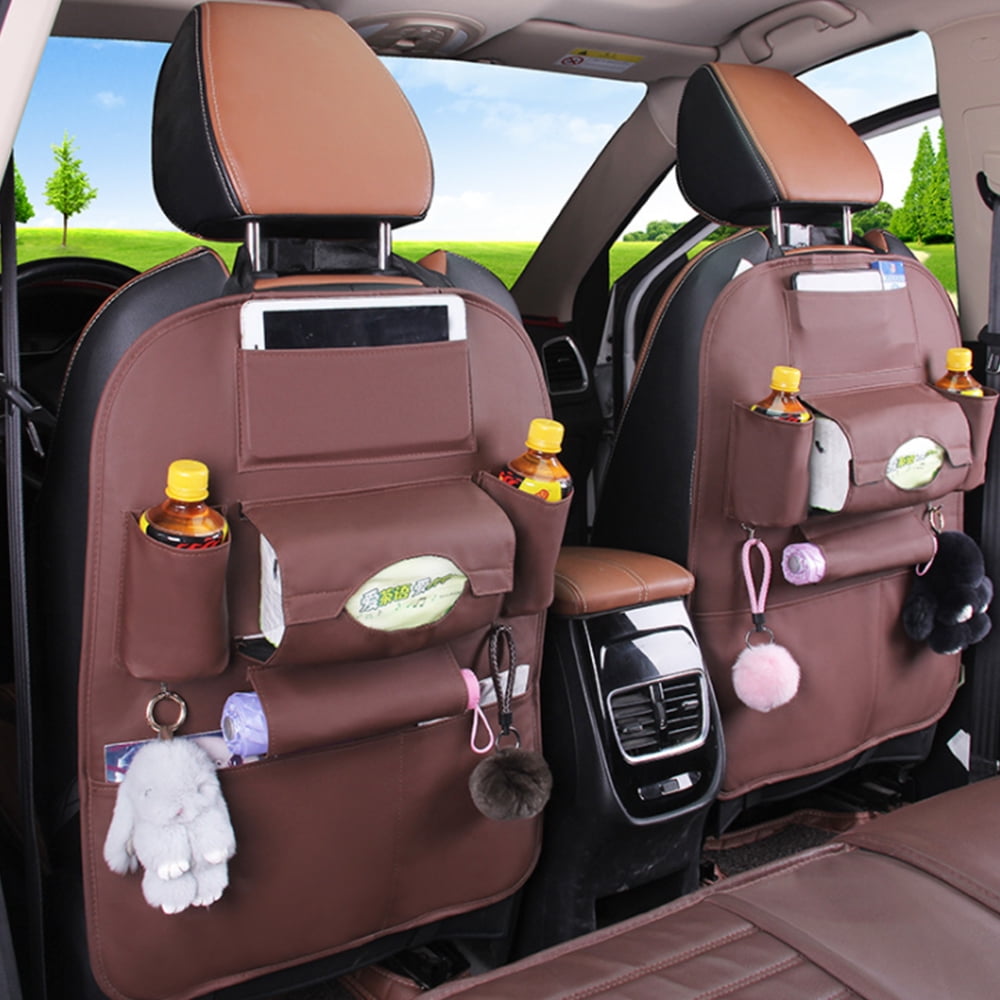 Mr.Stream Universal Car Seat Back Organizer Protector Kids Toy Storage Bag for Baby Stroller Travel Accessories,Kick Mat Brown 