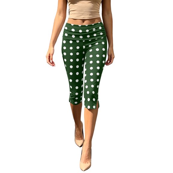 Levmjia Women High Waisted Capri Pants Side Slit Stretch Bodycon Workout Leggings Casual Athletic Cropped Leggings for Summer