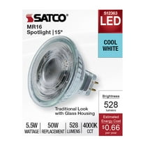 Satco S12363 MR16 LED Reflector Light Bulb 5.5W 12V 4000K GU5.3 Base Dimmable (1 Pack)