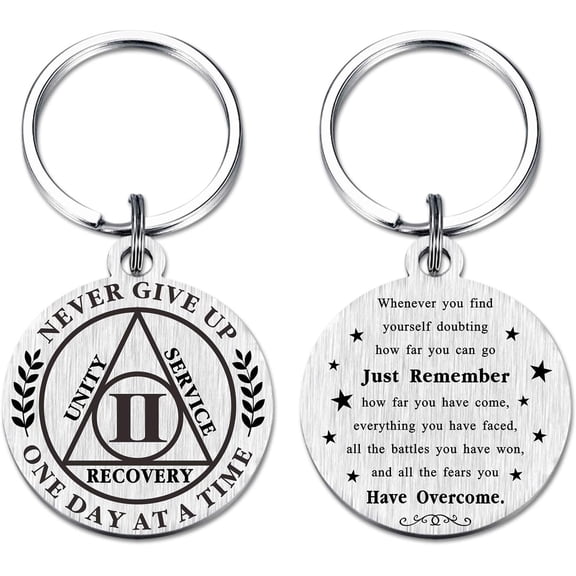 2 Years Sobriety Gifts for Women, Two Yr Sober Keychain for Men, AA Recovery Gifts