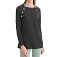 thumbnail image 1 of Sudadera con capucha de manga larga para mujer, cuello redondo, color puro, top para mujer con botones de metal para vacaciones, viajes, compras, escuela, oficina, negro M, 1 of 6