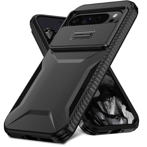 for Google Pixel 9 / 9 Pro, Luxury Sliding Camera Cover Soft TPU Hard PC Shockproof Drop Protective Hybrid Stylish Ultra Slim Frosted Anti-slip Grip Case for Google Pixel 9 / 9 Pro, Black