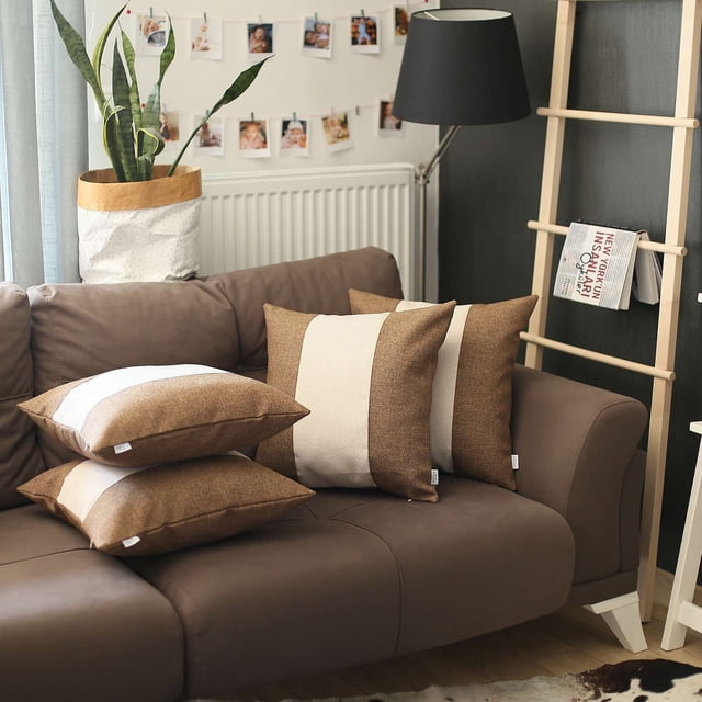 homeroots Décor 392641 Ensemble de 4 Coussins Centre Marron et Blanc