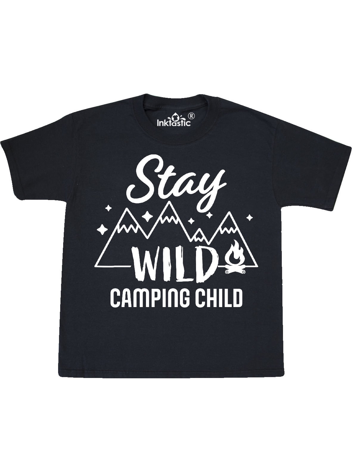 Inktastic Stay Wild Camping Child with Mountains and Fire Youth TShirt