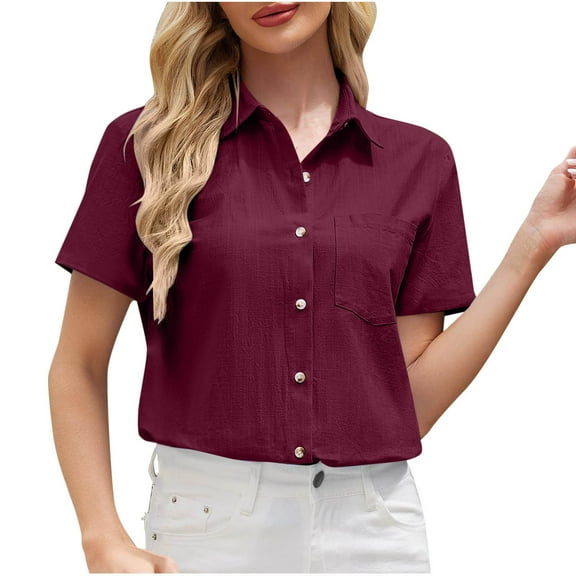 JIUKE Blouses for Women Short Sleeve Button down Shirts Business Casual Top Collared Loose Fitted Top