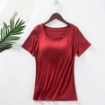 thumbnail image 2 of Women's Fashion Bralette Top Short Sleeve Solid Color Crewneck Blouse with Built-in Support Casual Comfortable and Stylish, 2 of 5