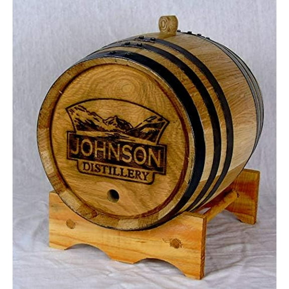 Personalized Engraved White American Oak Aging Barrels (2 Liter) - New Wooden Barrels To Age Your Own Whiskey, Bourbon, Wine, Tequila, Rum, Scotch, Beer, & More | Personalized Design Engraved RHB141