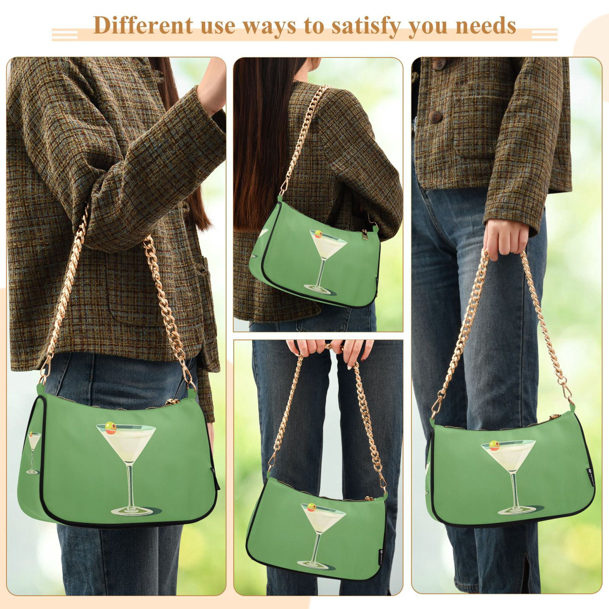 FORMRS Womens Shoulder Bag with Chain Strap Clutch Purse Cute Tote Handbag, Green Lemon Juice