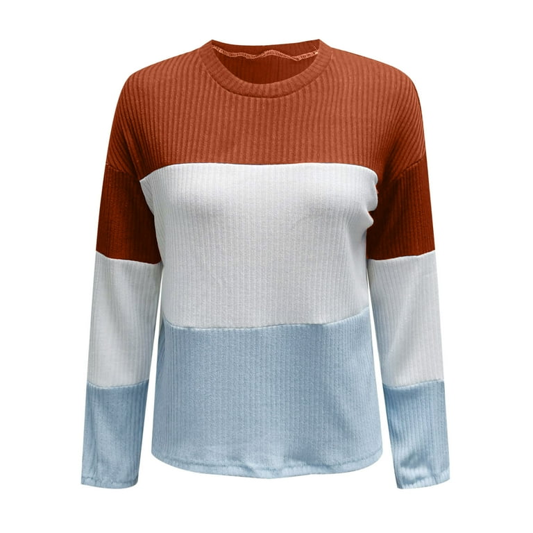 outfmvch sweaters for women crew neck long sleeve color block knit