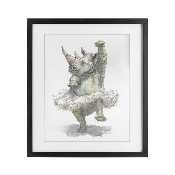 Ballet Rhino Tutu Black Framed Print Under Glass, design by Ziwei Li