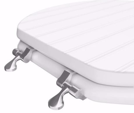 White Bead Board Deluxe Molded Wood Toilet Seat With Chrome Hinges, Round