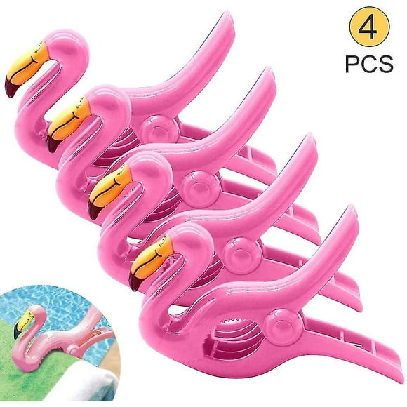 Towel Clips Flamingo 4 Pieces Beach Towel Clips Large Clothespins Large Plastic Clips Windproof Towel Clips For Beach Loungers For Beach Towels, Bath