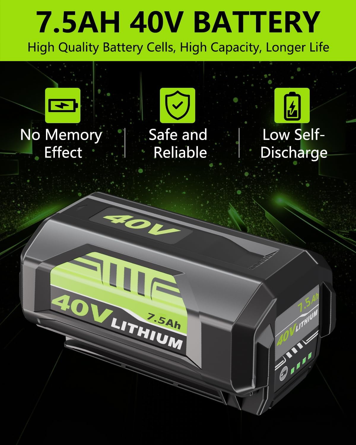 2Packs 7.5Ah Replacement for Ryobi 40V Battery Compatible with 40v Lithium Battery OP40401 OP4026 OP40261 OP4050 OP40601 Compatible with Ryobi Battery 40V Cordless Power Tools (Green)